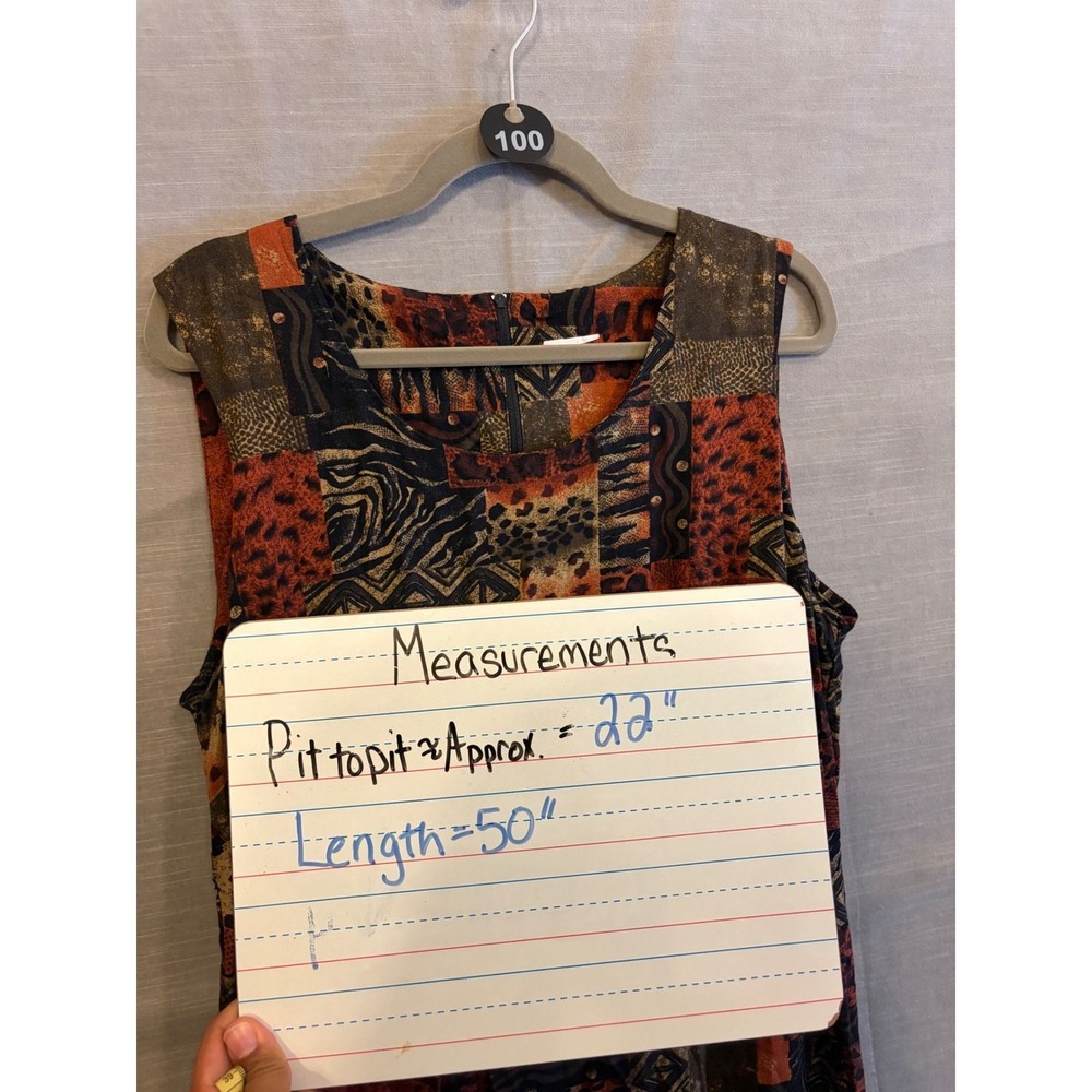 L 100 Vintage Animal Print Patchwork Maxi Dress Boho Safari Tribal Sleeveless - Picture 5 of 5
